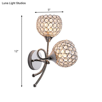 DecorBites™ Contemporary Crystal Dome Sconce with Dual Heads - Wall Mounted Silver Light Fixture