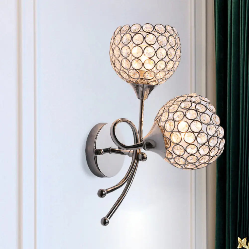 DecorBites™ Contemporary Crystal Dome Sconce with Dual Heads - Wall Mounted Silver Light Fixture