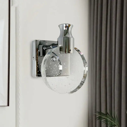 Contemporary crystal led circle wall sconce silver living room light