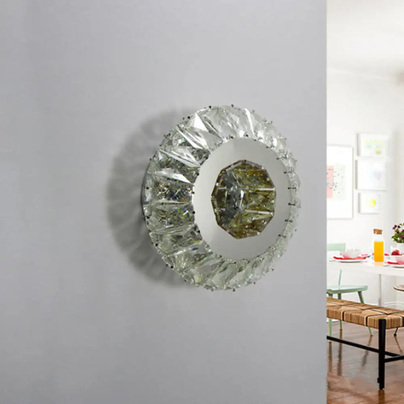 DecorBites™ Contemporary Crystal LED Wall Lamp in 3 Colors - Round Mount with Chrome Sconce