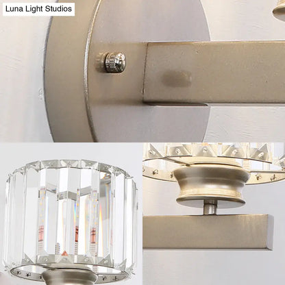 DecorBites™ Contemporary Crystal Nickel Drum Sconce Light for Bedroom Wall"