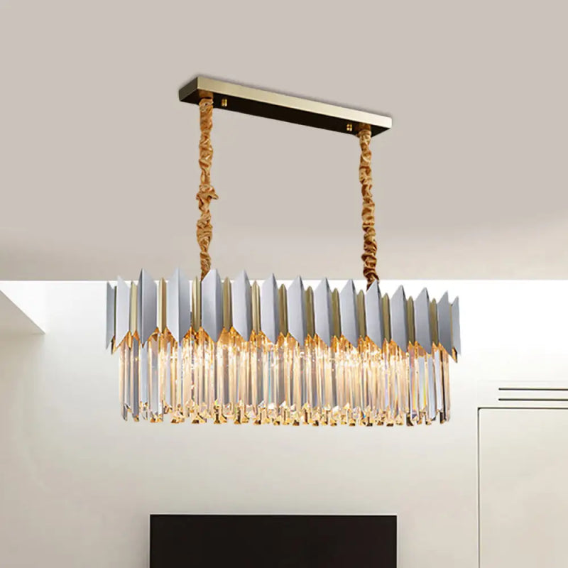DecorBites™ Contemporary Crystal Prisms Island Pendant Light with Silver Finish and 10 Bulbs