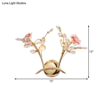 DecorBites™ Contemporary Crystal Raindrop Wall Lighting with Rose Design - Gold Wall Mount Lamp - 2 Heads