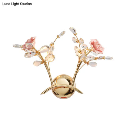 DecorBites™ Contemporary Crystal Raindrop Wall Lighting with Rose Design - Gold Wall Mount Lamp - 2 Heads