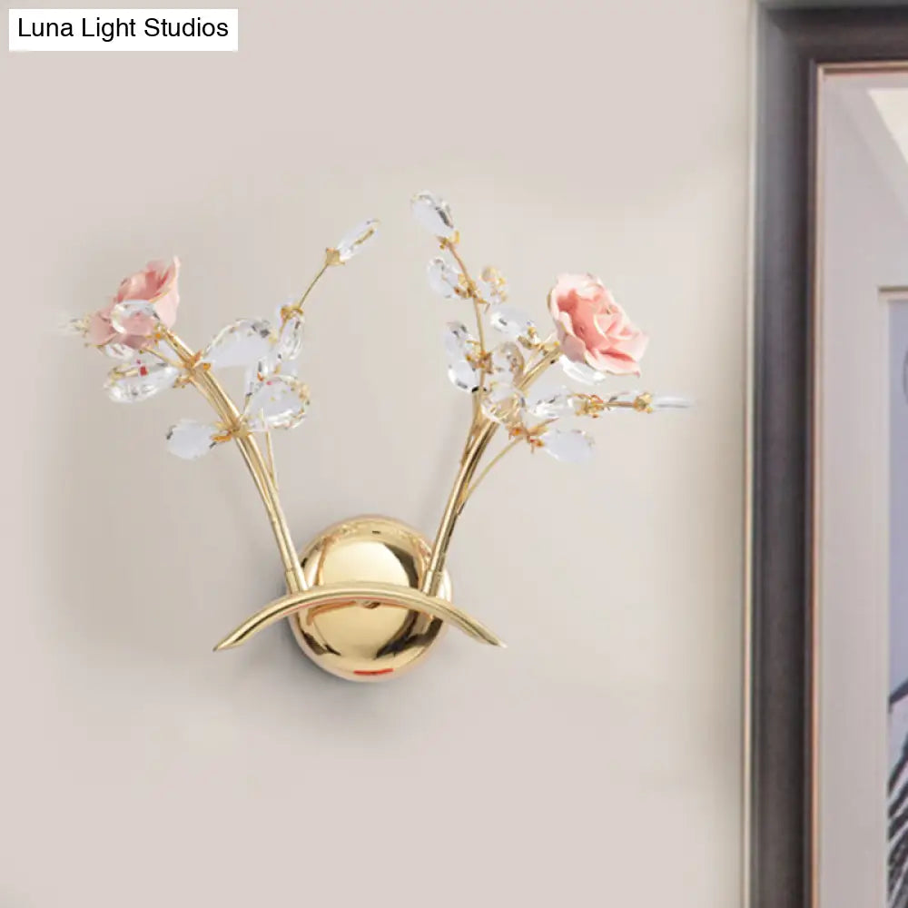DecorBites™ Contemporary Crystal Raindrop Wall Lighting with Rose Design - Gold Wall Mount Lamp - 2 Heads