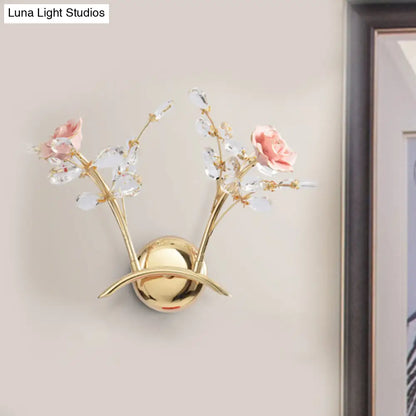 DecorBites™ Contemporary Crystal Raindrop Wall Lighting with Rose Design - Gold Wall Mount Lamp - 2 Heads