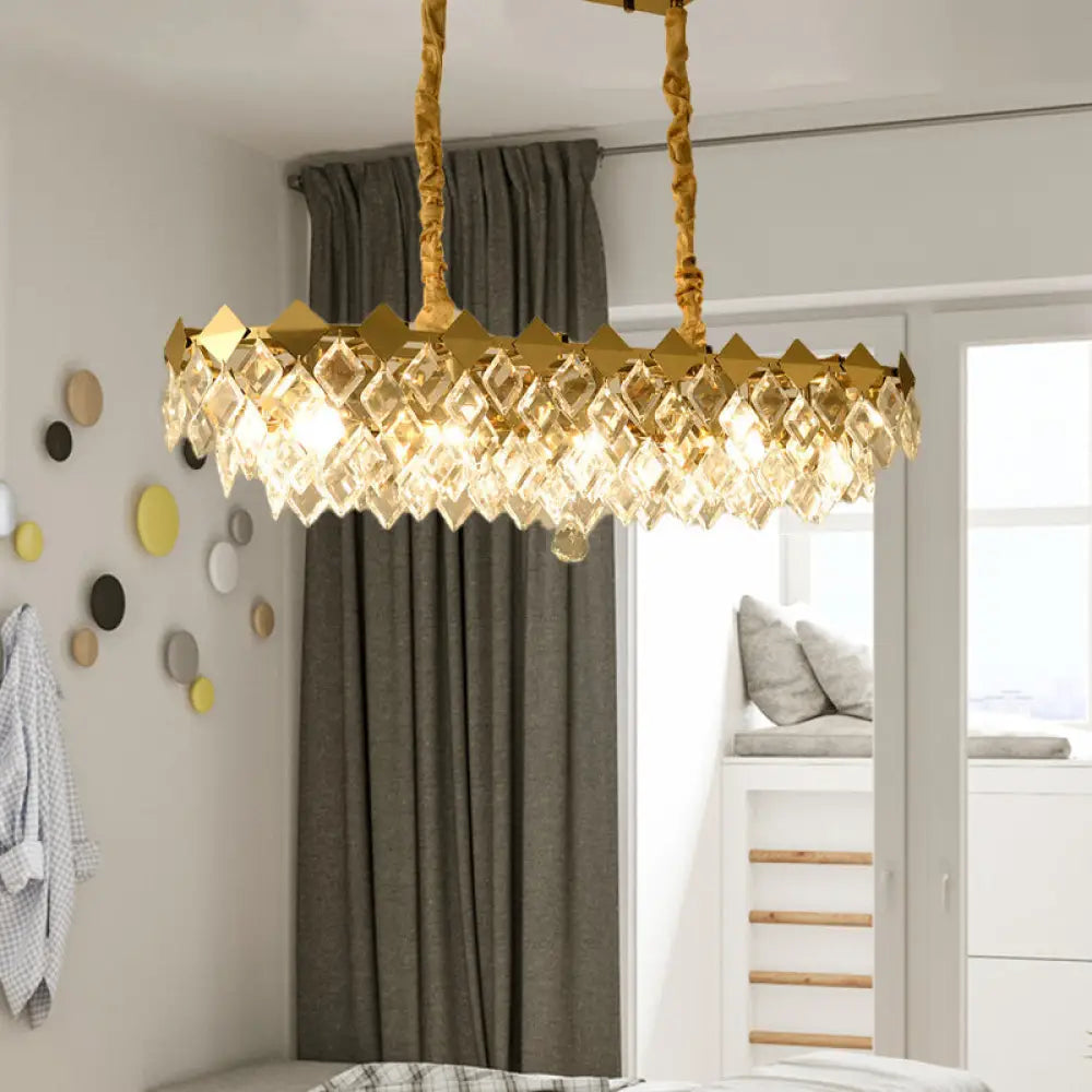 DecorBites™ Contemporary Crystal Rhombus Island Light with 10 Bulbs, Suspended in Gold