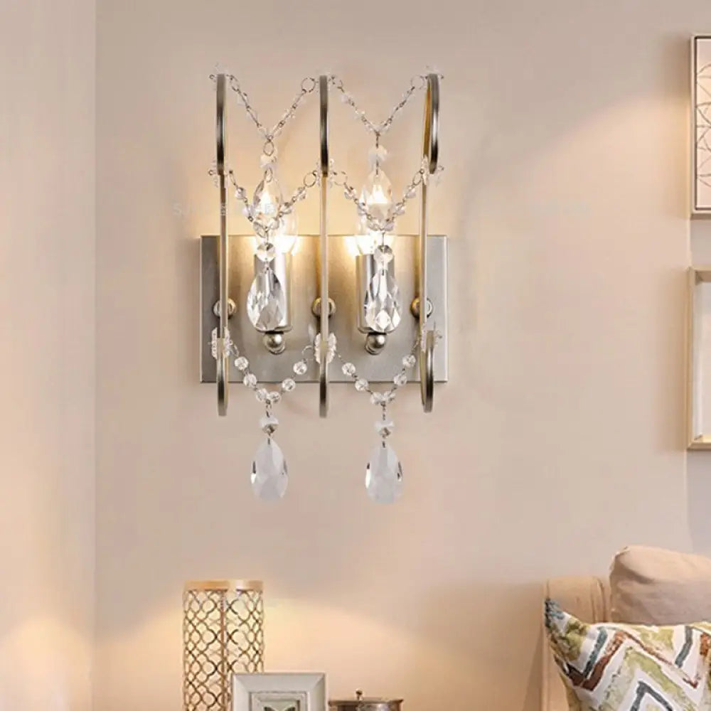 DecorBites™ Contemporary Crystal Strand Sconce with 2-Lights and Silver Rod - Wall Mounted for Bedroom