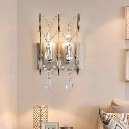 DecorBites™ Contemporary Crystal Strand Sconce with 2-Lights and Silver Rod - Wall Mounted for Bedroom