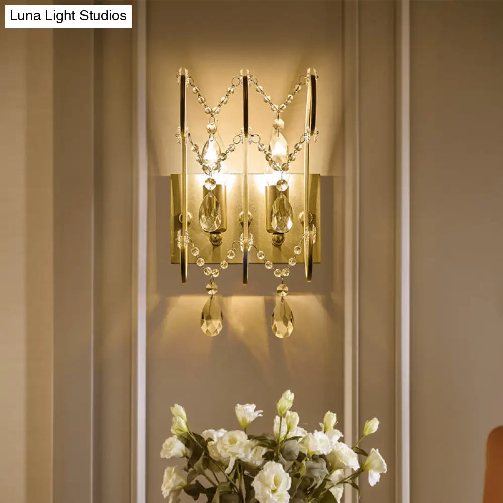 DecorBites™ Contemporary Crystal Strand Sconce with 2-Lights and Silver Rod - Wall Mounted for Bedroom