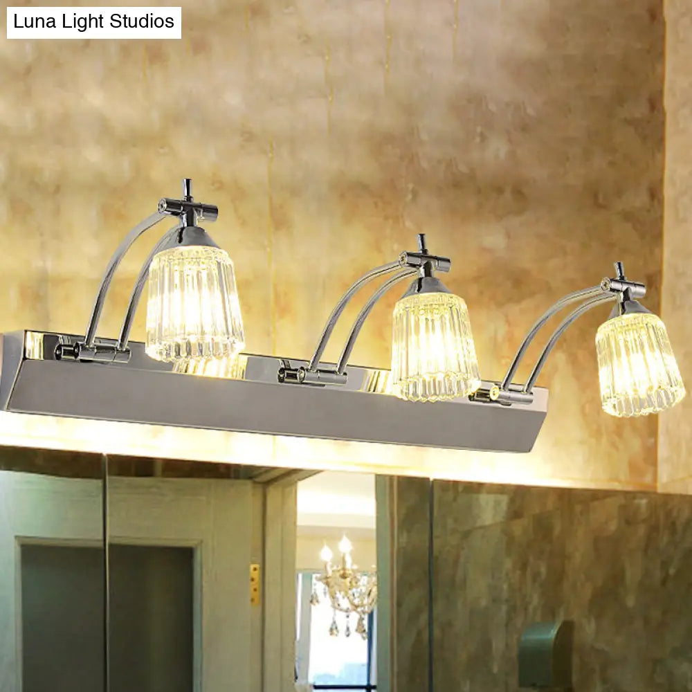 DecorBites™ Contemporary Crystal Vanity Light - Fluted Clear Crystal Shades, Silver Finish, 3 Heads, Warm/White Light