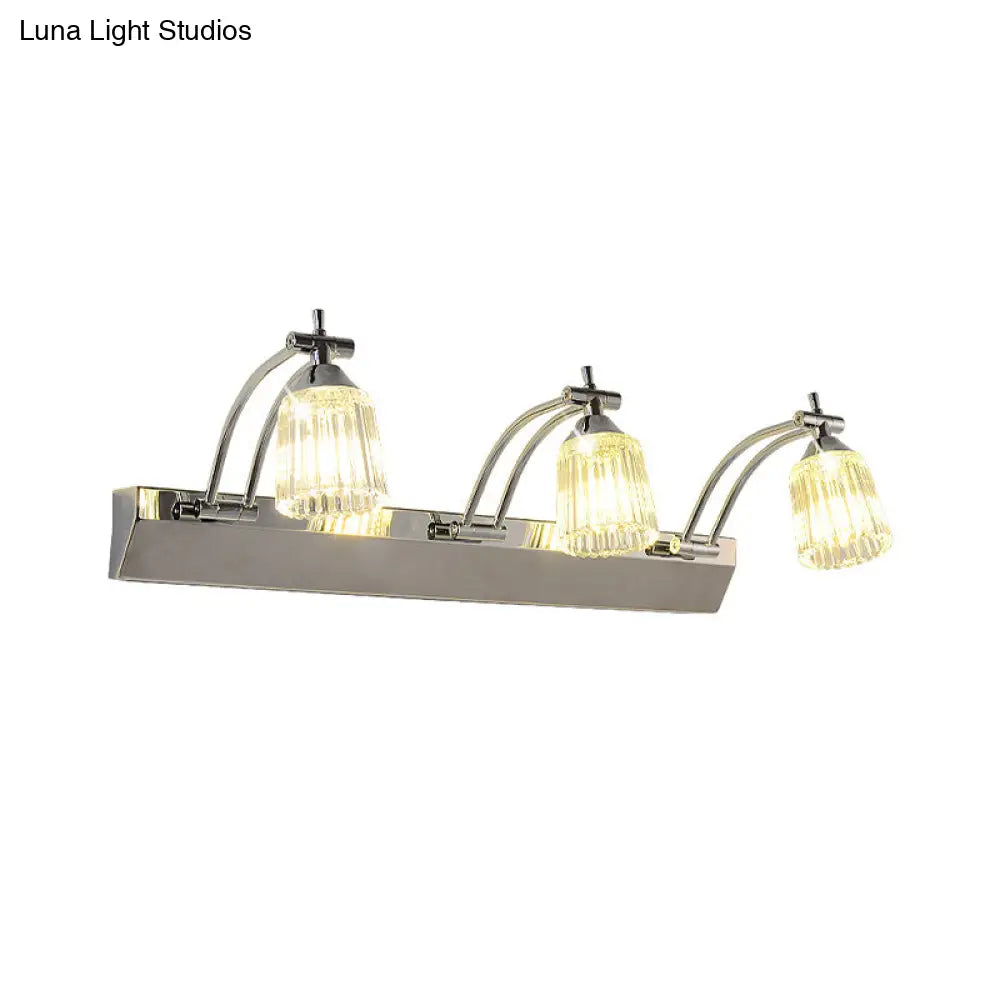 DecorBites™ Contemporary Crystal Vanity Light - Fluted Clear Crystal Shades, Silver Finish, 3 Heads, Warm/White Light