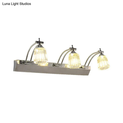 DecorBites™ Contemporary Crystal Vanity Light - Fluted Clear Crystal Shades, Silver Finish, 3 Heads, Warm/White Light