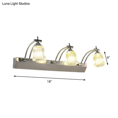 DecorBites™ Contemporary Crystal Vanity Light - Fluted Clear Crystal Shades, Silver Finish, 3 Heads, Warm/White Light