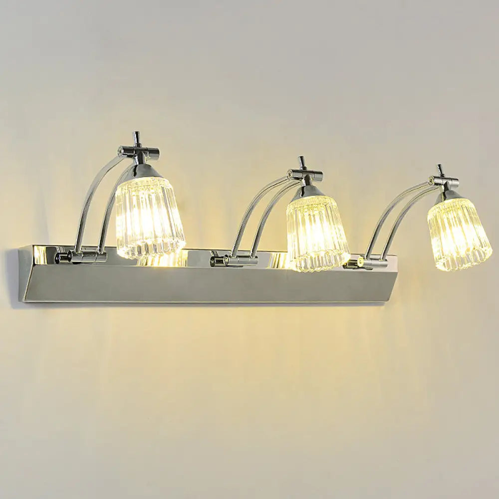 DecorBites™ Contemporary Crystal Vanity Light - Fluted Clear Crystal Shades, Silver Finish, 3 Heads, Warm/White Light