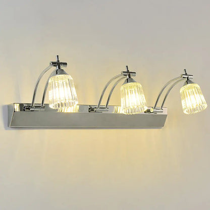 DecorBites™ Contemporary Crystal Vanity Light - Fluted Clear Crystal Shades, Silver Finish, 3 Heads, Warm/White Light