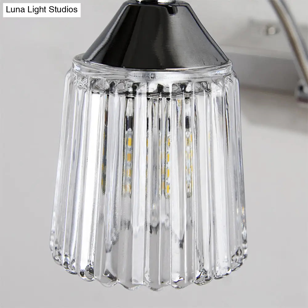 DecorBites™ Contemporary Crystal Vanity Light - Fluted Clear Crystal Shades, Silver Finish, 3 Heads, Warm/White Light