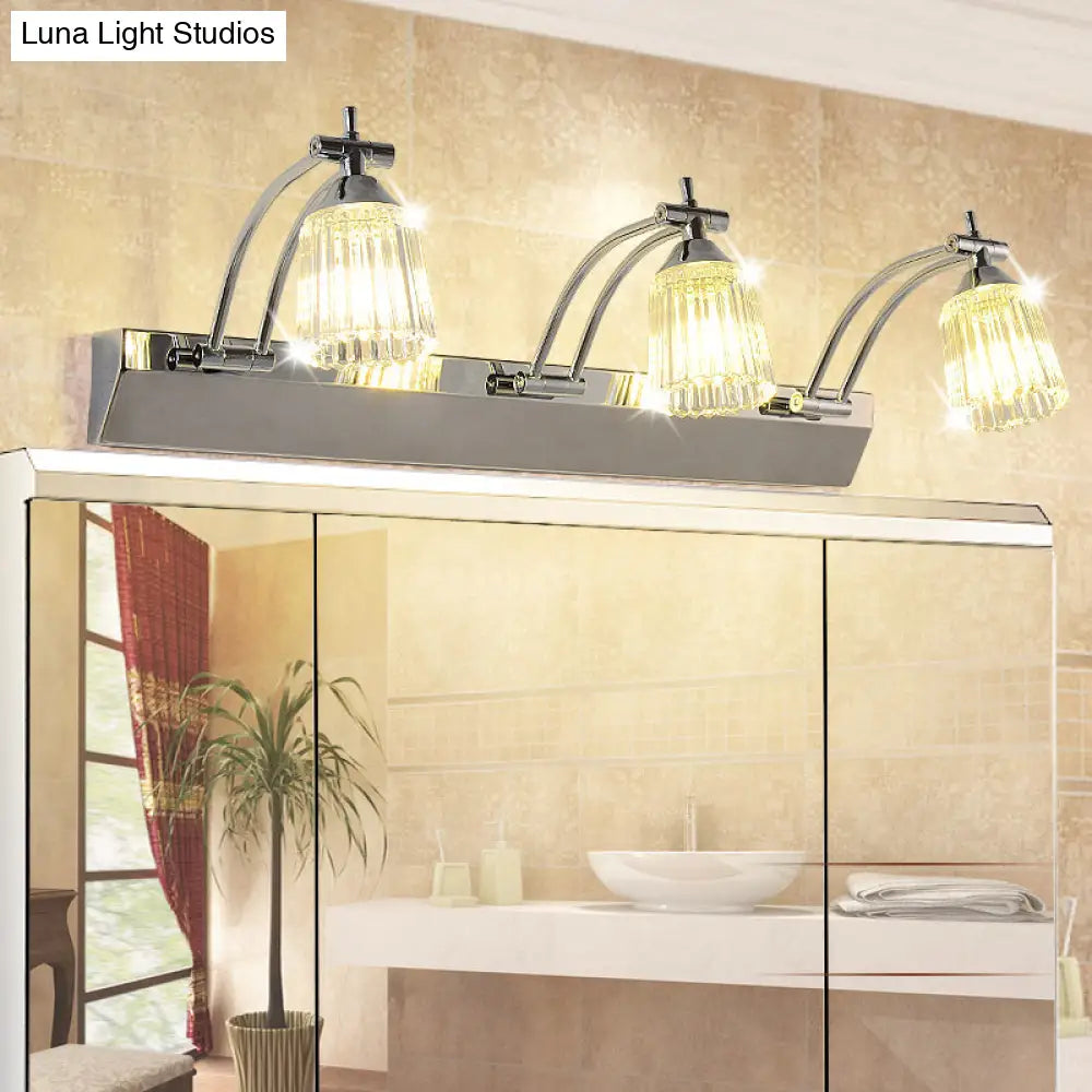 DecorBites™ Contemporary Crystal Vanity Light - Fluted Clear Crystal Shades, Silver Finish, 3 Heads, Warm/White Light