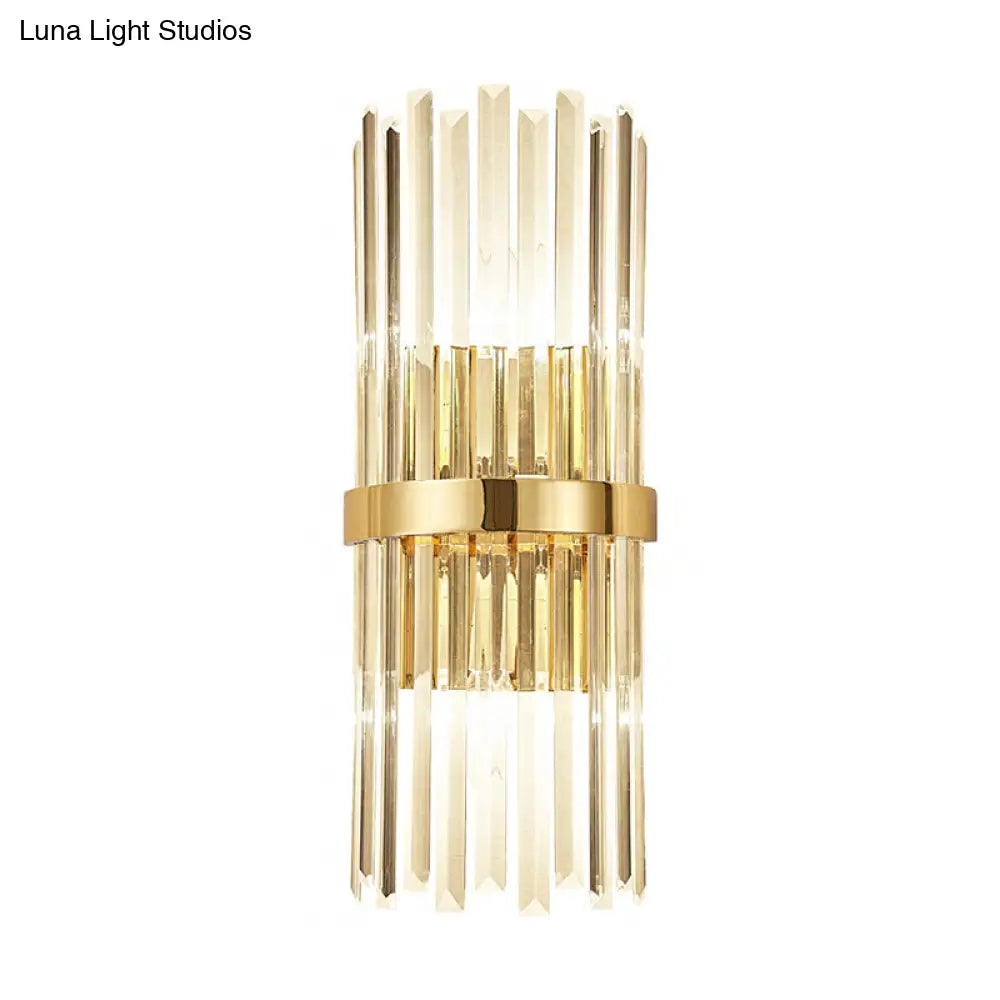 DecorBites™ Contemporary Crystal Wall Lamp with Cylinder Design - Golden Wall Lighting for Living Room - Includes 2 Bulbs