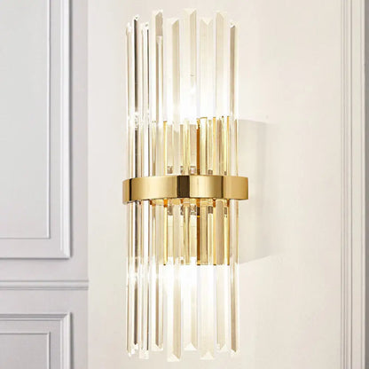 DecorBites™ Contemporary Crystal Wall Lamp with Cylinder Design - Golden Wall Lighting for Living Room - Includes 2 Bulbs