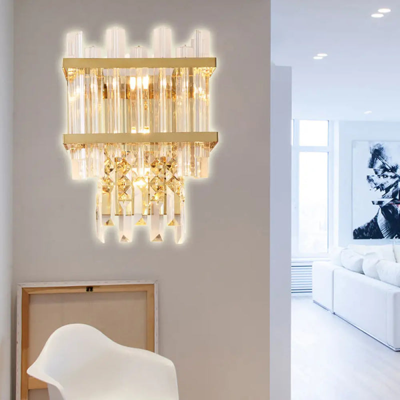DecorBites™ Contemporary Crystal Wall Sconce: Brass/Chrome Linear 3-Light Fixture