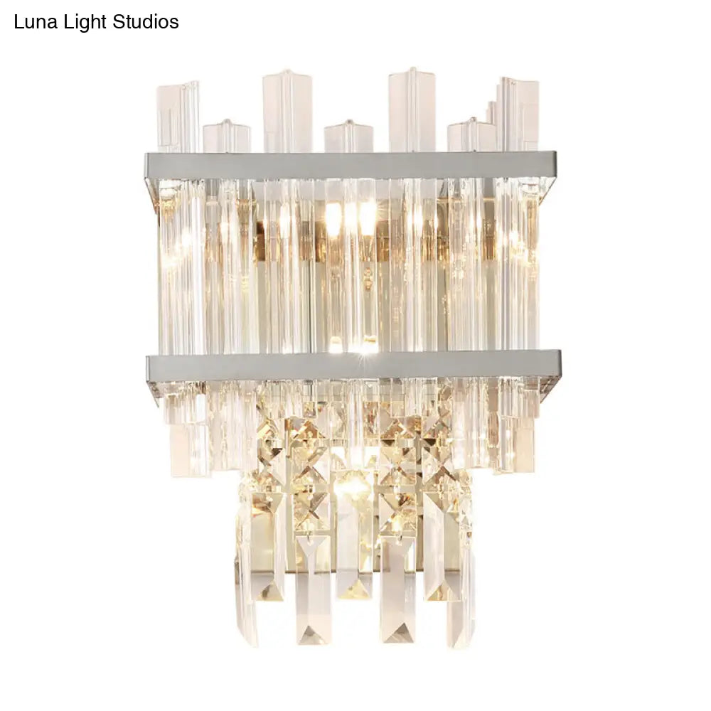 DecorBites™ Contemporary Crystal Wall Sconce: Brass/Chrome Linear 3-Light Fixture