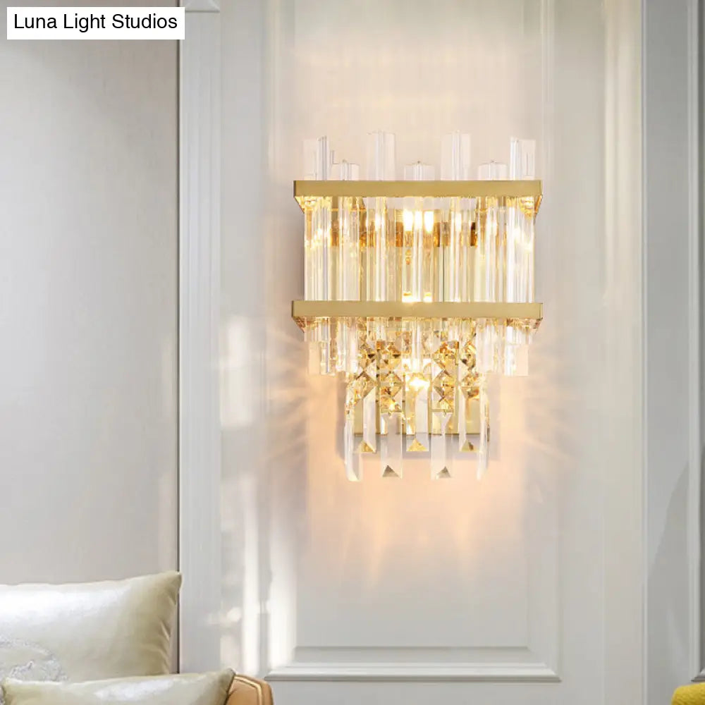 DecorBites™ Contemporary Crystal Wall Sconce: Brass/Chrome Linear 3-Light Fixture