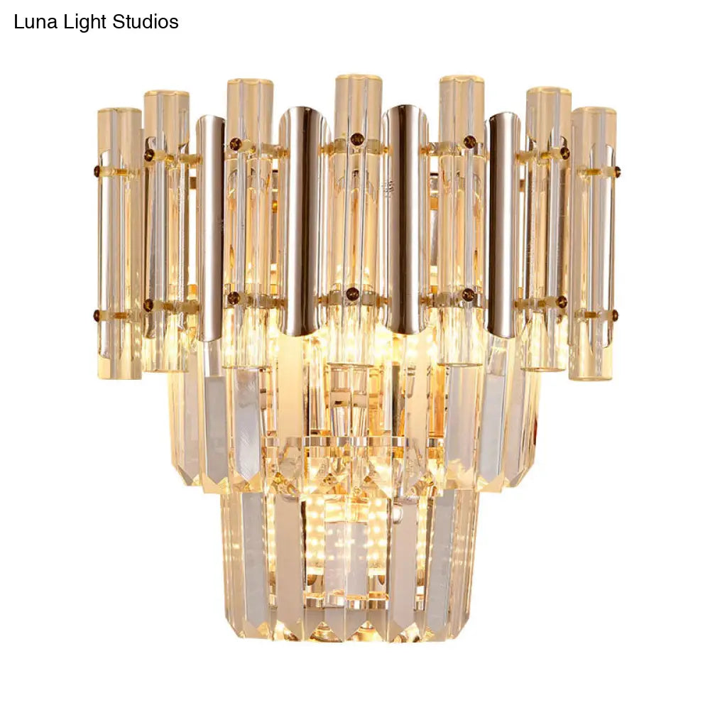 DecorBites™ Contemporary Crystal Wall Sconce - Gold Finish, Tiered Design, 3 Bulbs