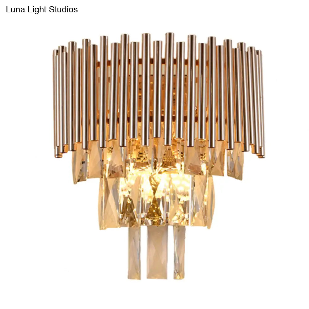 DecorBites™ Contemporary Crystal Wall Sconce - Gold Finish, Tiered Design, 3 Bulbs