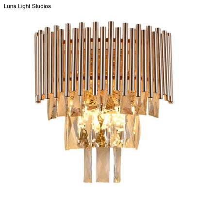 DecorBites™ Contemporary Crystal Wall Sconce - Gold Finish, Tiered Design, 3 Bulbs