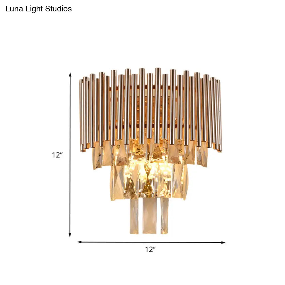 DecorBites™ Contemporary Crystal Wall Sconce - Gold Finish, Tiered Design, 3 Bulbs