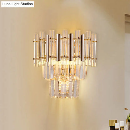 DecorBites™ Contemporary Crystal Wall Sconce - Gold Finish, Tiered Design, 3 Bulbs