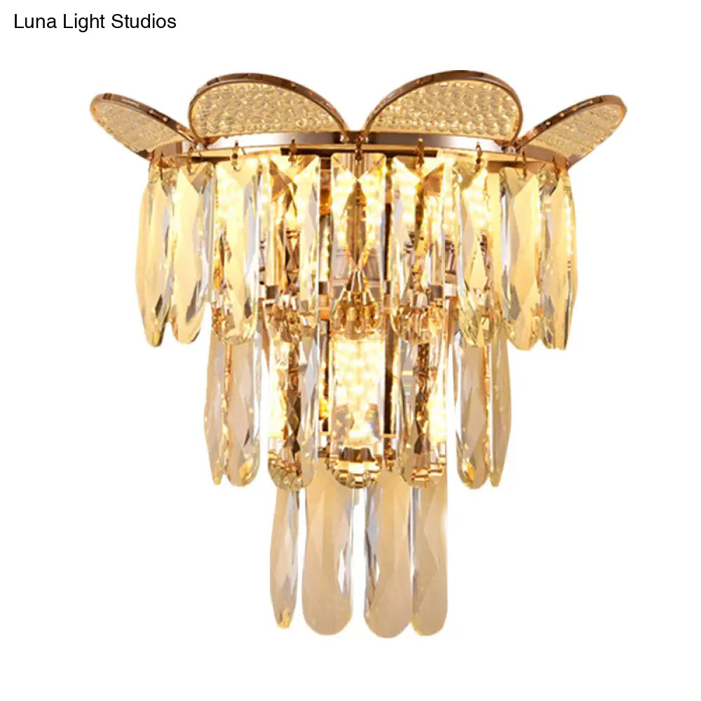 DecorBites™ Contemporary Crystal Wall Sconce - Gold Finish, Tiered Design, 3 Bulbs