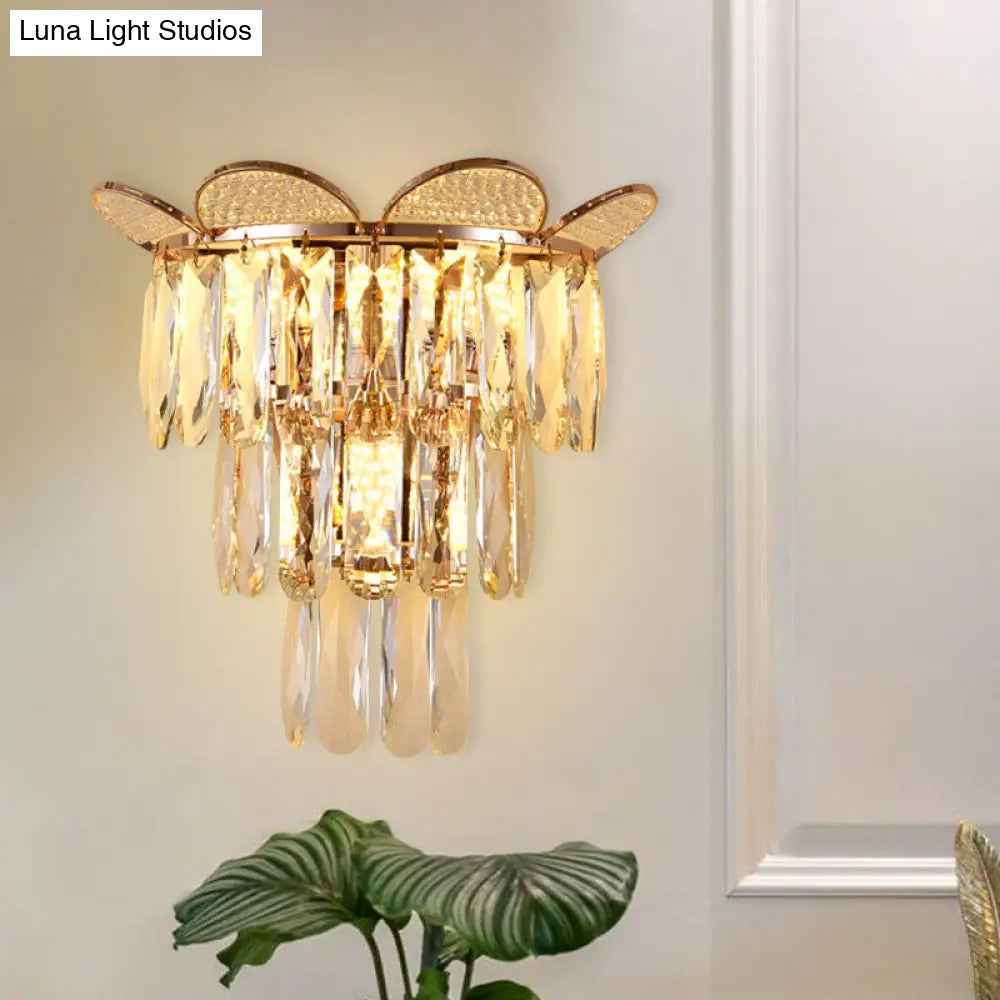 DecorBites™ Contemporary Crystal Wall Sconce - Gold Finish, Tiered Design, 3 Bulbs