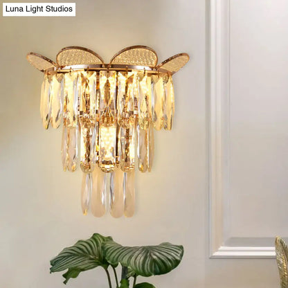 DecorBites™ Contemporary Crystal Wall Sconce - Gold Finish, Tiered Design, 3 Bulbs