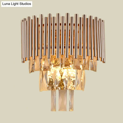 DecorBites™ Contemporary Crystal Wall Sconce - Gold Finish, Tiered Design, 3 Bulbs