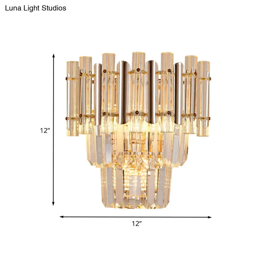 DecorBites™ Contemporary Crystal Wall Sconce - Gold Finish, Tiered Design, 3 Bulbs