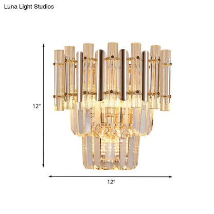 DecorBites™ Contemporary Crystal Wall Sconce - Gold Finish, Tiered Design, 3 Bulbs