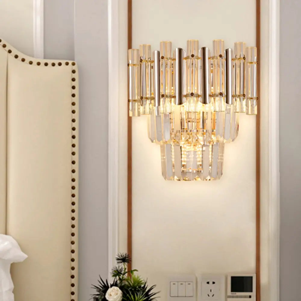 DecorBites™ Contemporary Crystal Wall Sconce - Gold Finish, Tiered Design, 3 Bulbs
