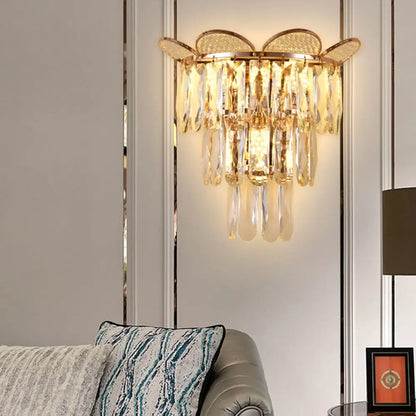 DecorBites™ Contemporary Crystal Wall Sconce - Gold Finish, Tiered Design, 3 Bulbs
