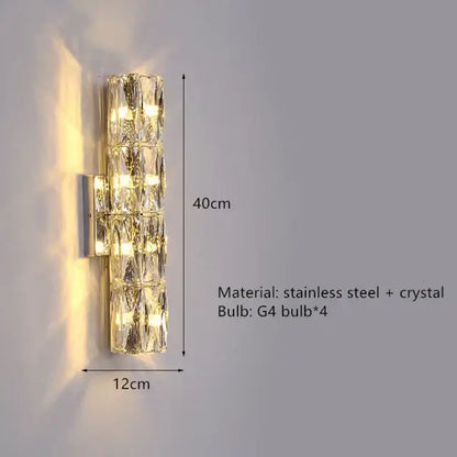 Contemporary crystal wall sconce gold frame bedroom light