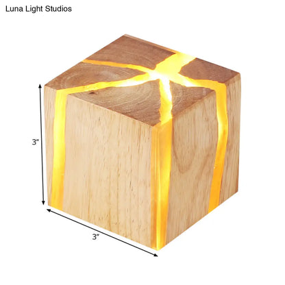 DecorBites™ Contemporary Cube Wood LED Wall Light in BurlyWood - 1-Light Fixture