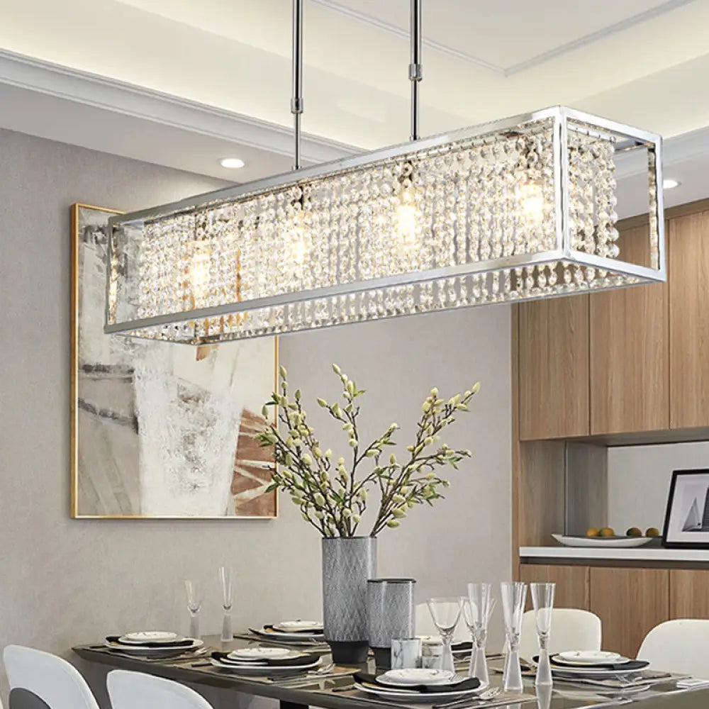 DecorBites™ Contemporary Cuboid Island Pendant Chandelier with Crystal Drops