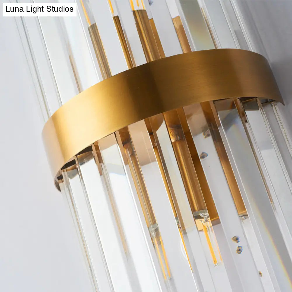 DecorBites™ Contemporary Cylinder Sconce Light: Dual Head Gold Wall Mounted Fixture with Crystal Rod Accent