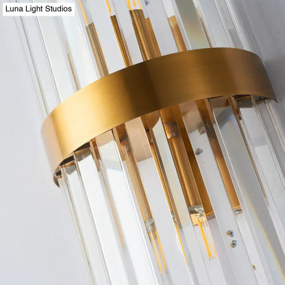 DecorBites™ Contemporary Cylinder Sconce Light: Dual Head Gold Wall Mounted Fixture with Crystal Rod Accent
