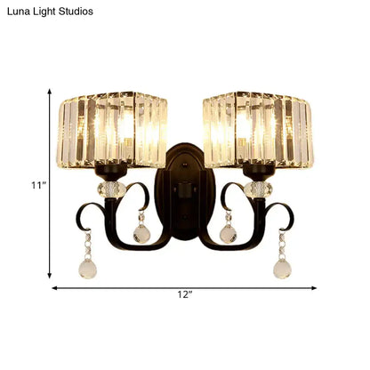 Contemporary dark bronze crystal sconce light bedroom wall lamp