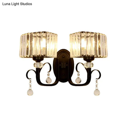 Contemporary dark bronze crystal sconce light bedroom wall lamp