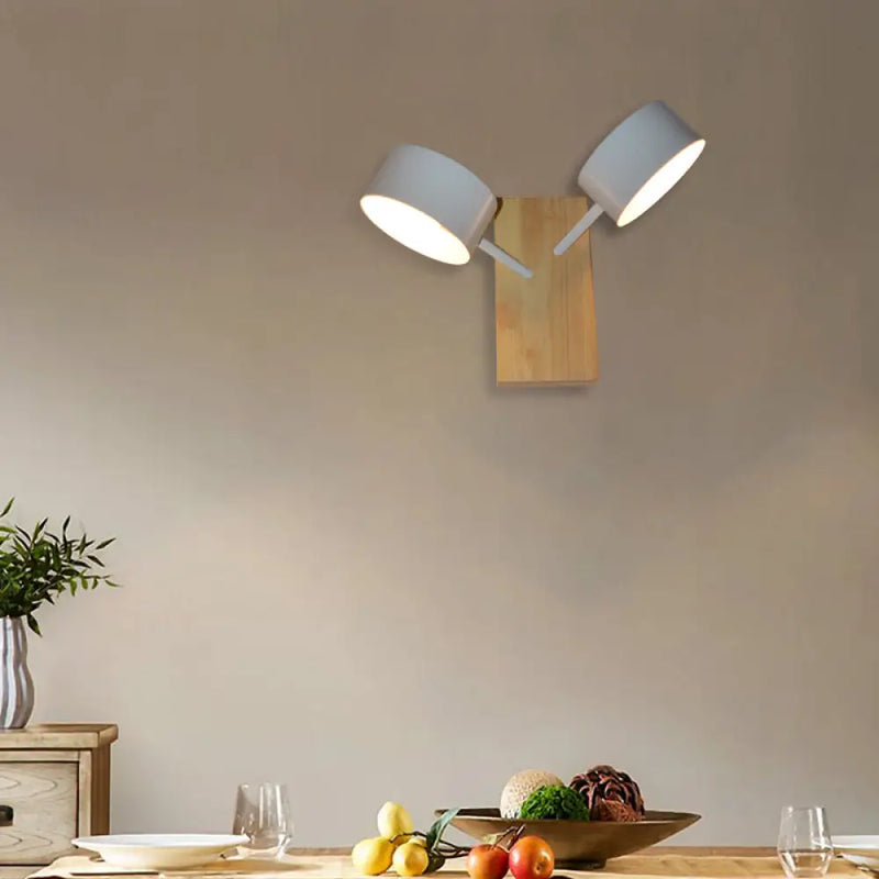 DecorBites™ Contemporary Double Drum Wall Mounted Light: Metal Fixture for Kitchen with 2 Bulbs, Black/White/Blue
