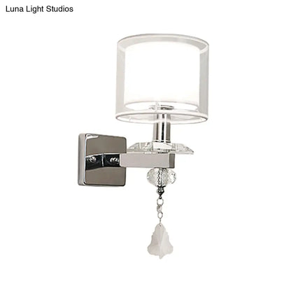 DecorBites™ Contemporary Double Glass Cylinder Wall Lamp with Crystal Accent in Chrome: Brilliant 1-Light Lighting Idea