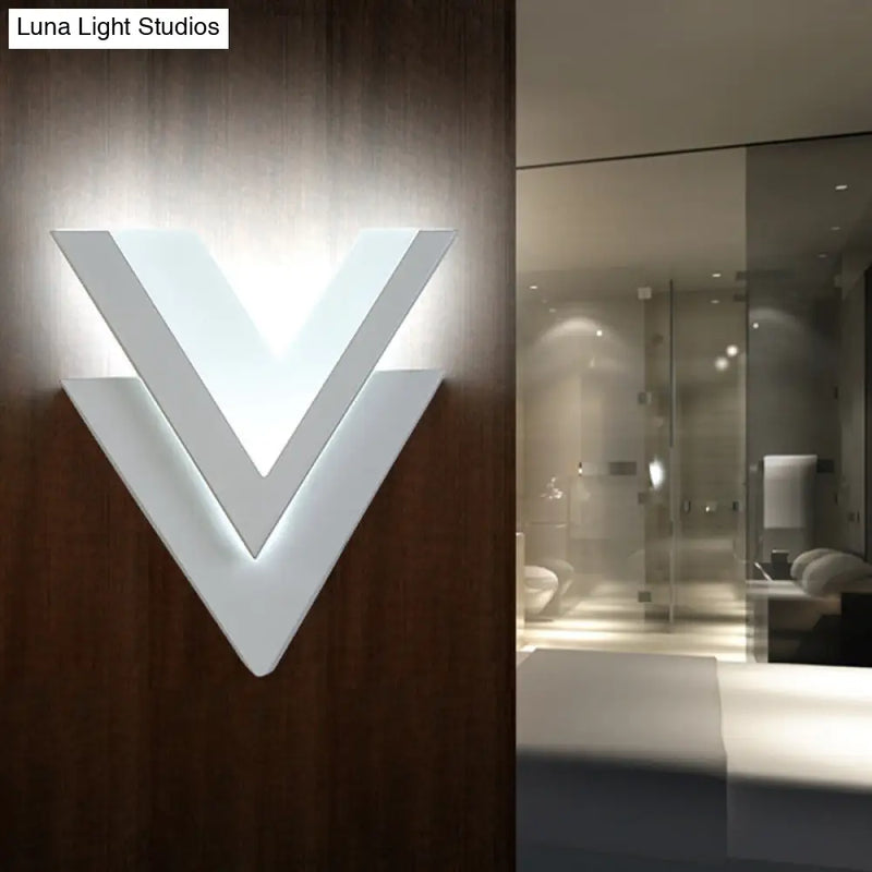 DecorBites™ Contemporary Double-V Sconce LED Wall Mount Light Fixture in Warm/White - Metallic Stairway Lighting